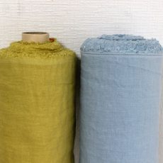 <生地紹介＞フレンチリネン水色とマスタード